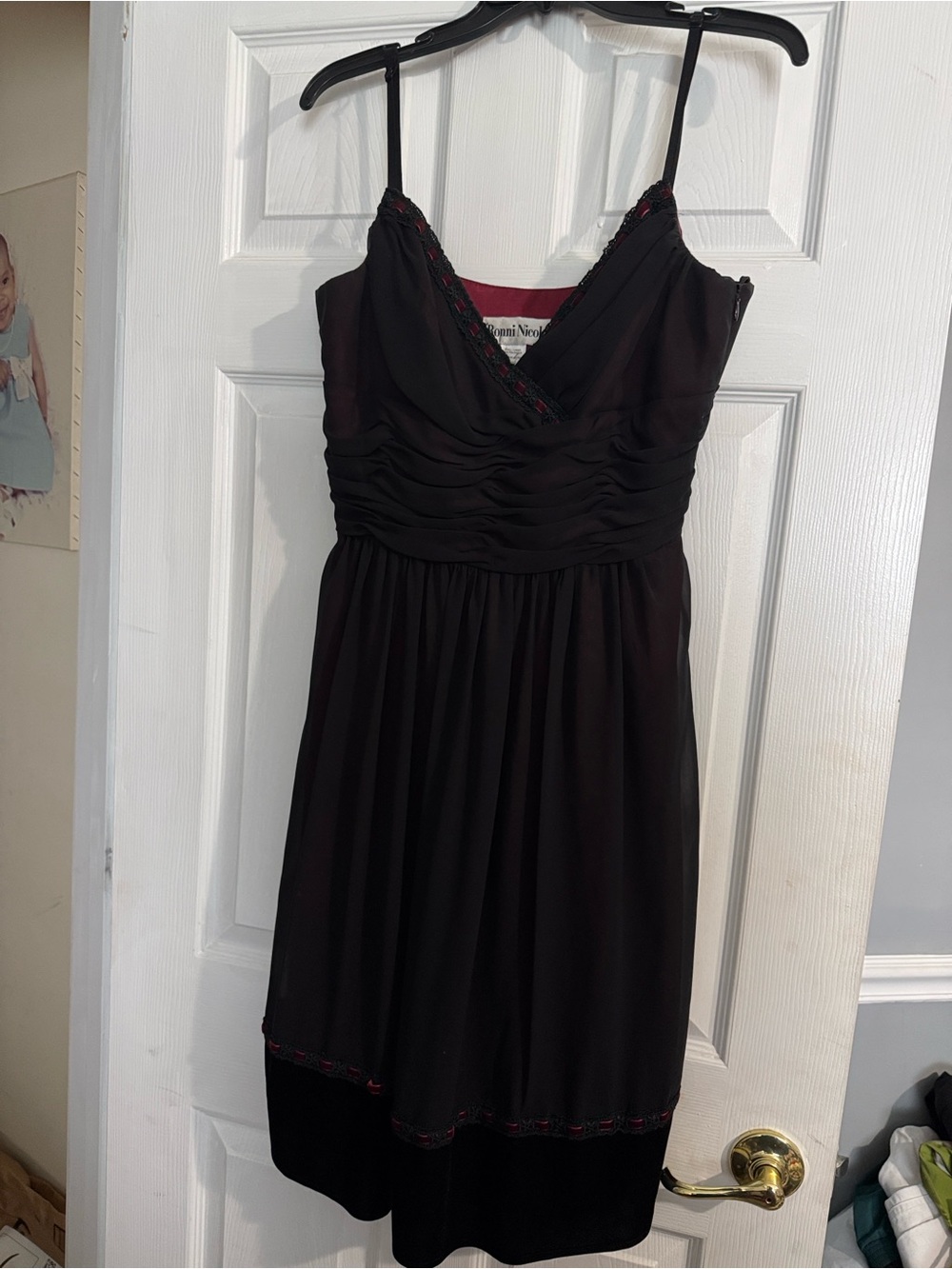Ronni Nicole Black Midi Dress with Red Trim